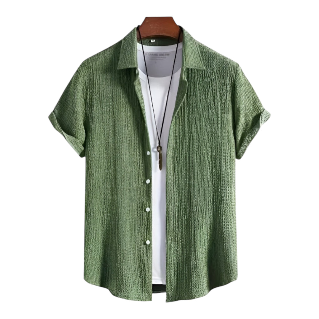 Men's Fashionable Casual Shirt Solid Color Polyester Fiber Leisure Wrinkle Fashion Men's Short Sleeve Shirt