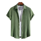 Men's Fashionable Casual Shirt Solid Color Polyester Fiber Leisure Wrinkle Fashion Men's Short Sleeve Shirt