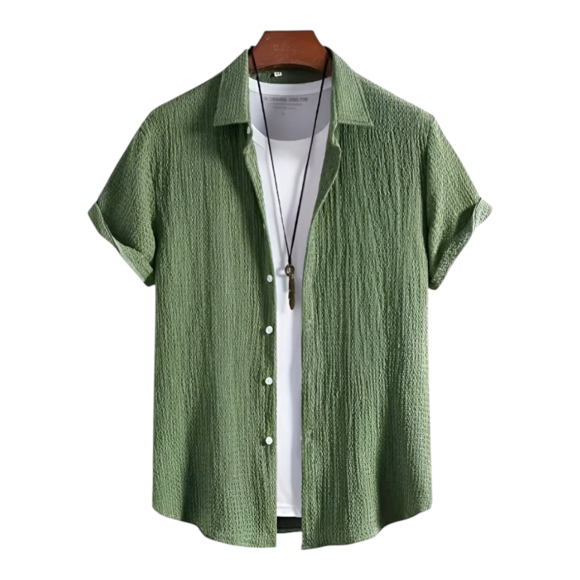 Men's Fashionable Casual Shirt Solid Color Polyester Fiber Leisure Wrinkle Fashion Men's Short Sleeve Shirt