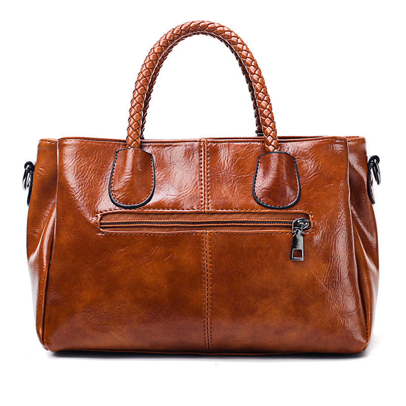 Luxe handtas voor dames, originele olie-was leren damestas, grote capaciteit, meerdere ritsvakken, schoudertas voor dames