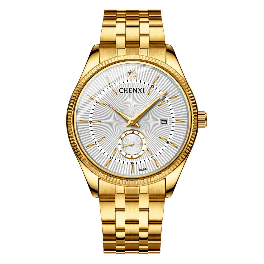 CHENXI Luxury Couple fashion quartz watch steel band watch Rhinstone Crafted Luminous Waterproof Couple Quartz Watch