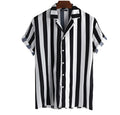 Heren Modieus Casual Gestreept Overhemd Cardigan Slim Fit Korte Mouwen Reverskraag Dunne Pasvorm Stijlvol Heren Casual Overhemd