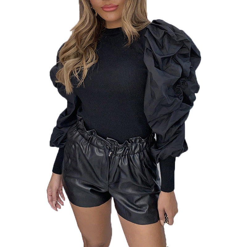 Dames Lantern Puff Sleeve Paneel Shirt 
