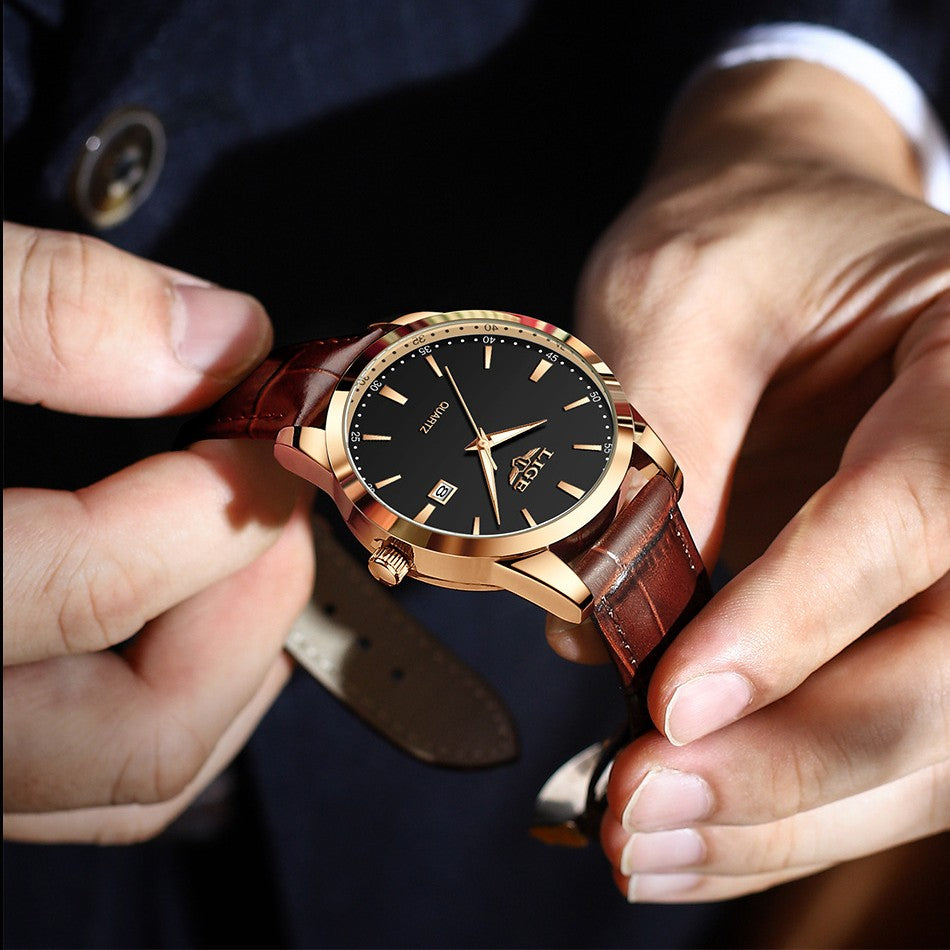 LIGE LG8970 Men's Chronograph Leather Strap Luxury Watches - Acquisti Online