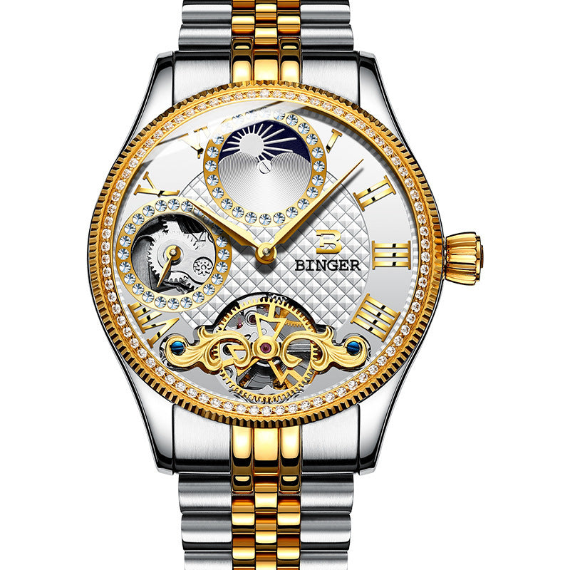 Men Business Casual Automatic Skeleton Steel Band Watch - Acquisti Online