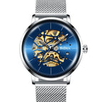 BIDEN 0052 Orologio meccanico di lusso da uomo 2025 con cinturino in maglia metallica, quadranti cavi, decorazione vintage, orologio da polso automatico da uomo