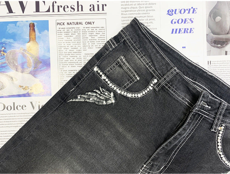 European And American Hot Pants Rhinestone Elastic Slim Fit Slimming Skinny Denim Trousers - Acquisti Online