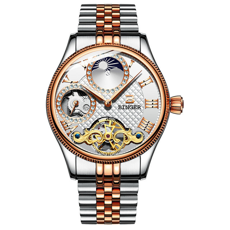 Men Business Casual Automatic Skeleton Steel Band Watch - Acquisti Online