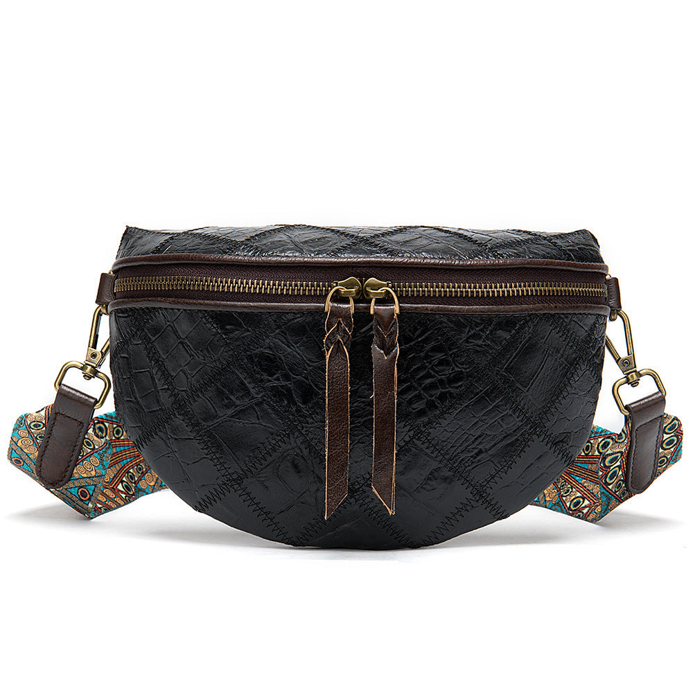 Women's Crossbody Bag Large Capacity Zipper Pocket Original Leather Stitching Fashion Embossed Crossbody Chest bag