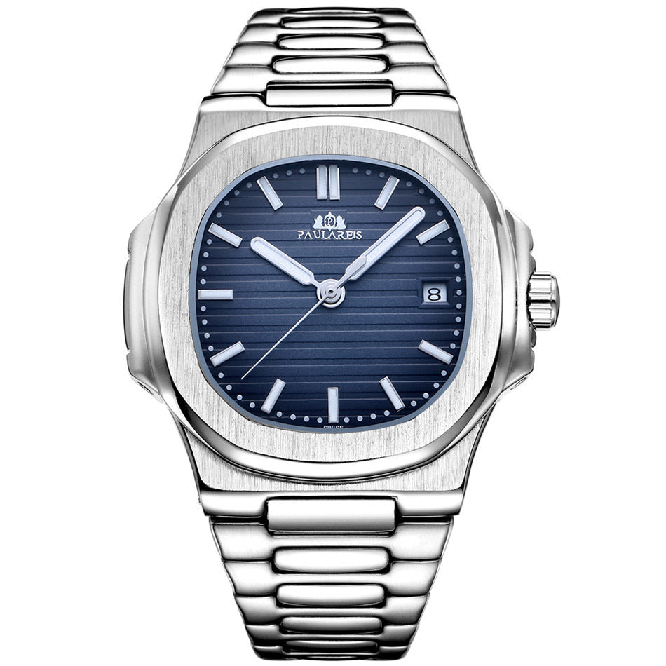 Luxe automatisch mechanisch dameshorloge met massieve stalen band, kalender en lichtgevend mechanisch horloge van roestvrij staal