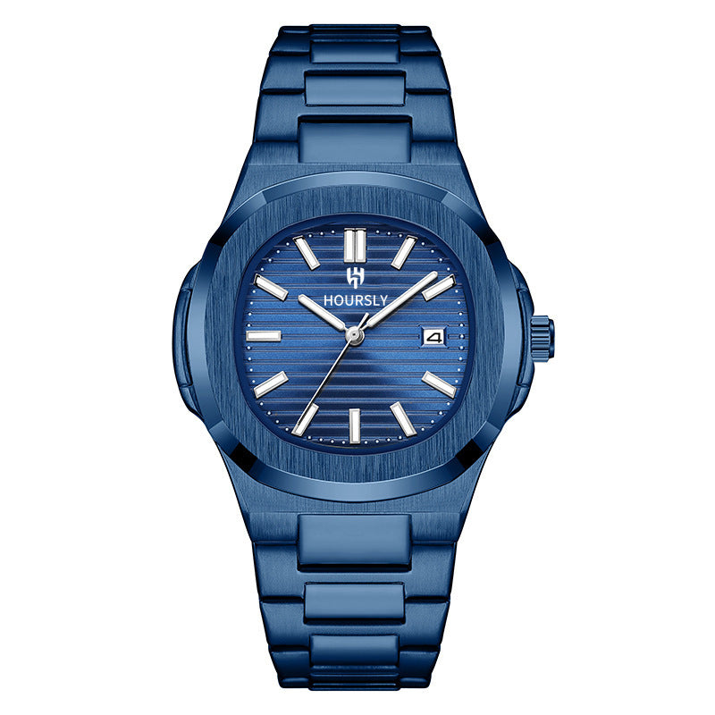 HOURSLY HY1371 Orologio da uomo al quarzo cinese alla moda, esclusivo, con cinturino in acciaio, resistente all'acqua, calendario luminoso, orologio casual da uomo