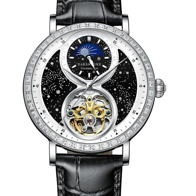 RAKSA DUKE New Tourbillon Leather Watch Automatic Watch for Men Luxury Diamond Moon Phase Mechanical Watches Men Waterproof Montre Homme New - Acquisti Online