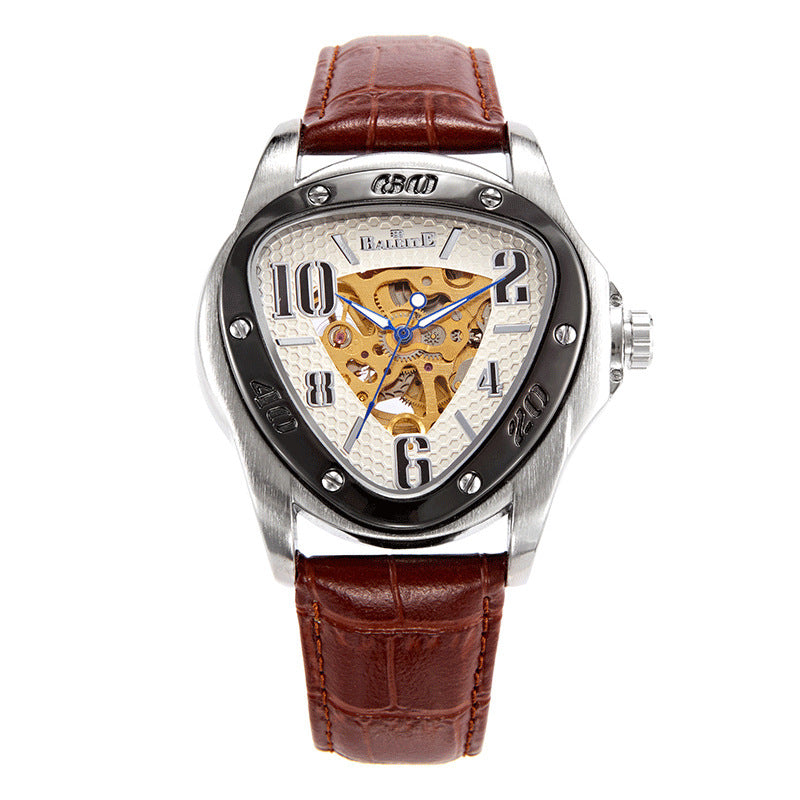 Orologio meccanico da uomo casual in stile europeo e americano con triangolo cavo