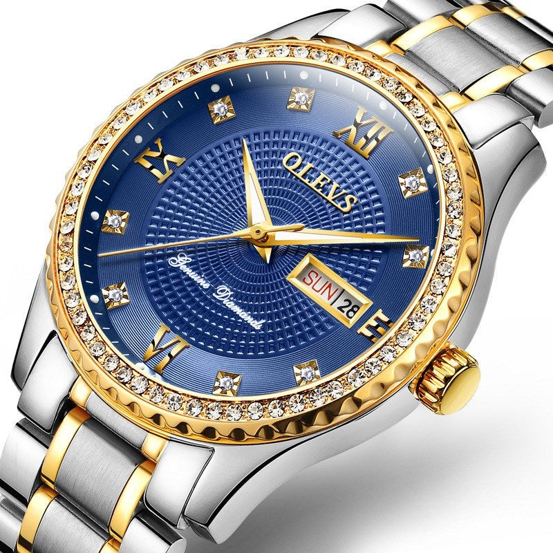 OLEVS 6618 Men's Luxury Diamond Crafted WaterProof Quartz Watch Steel Band Date Analog Luminous Men Quartz Watch