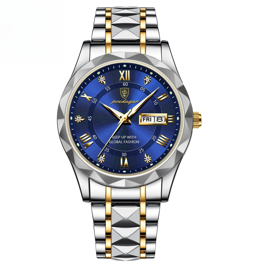Waterdicht herenhorloge met dubbele kalender en lichtgevend quartzhorloge
