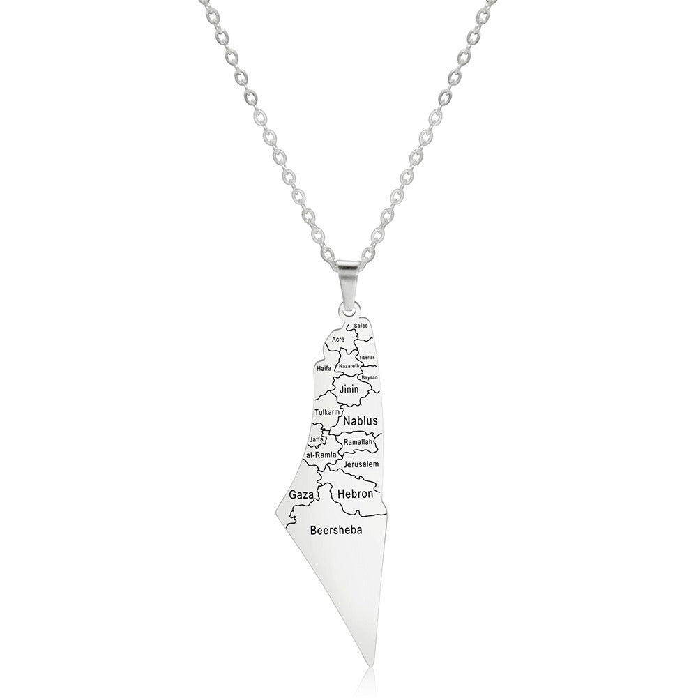 Laser Marking  Map Pendant 304 Stainless Steel Necklace