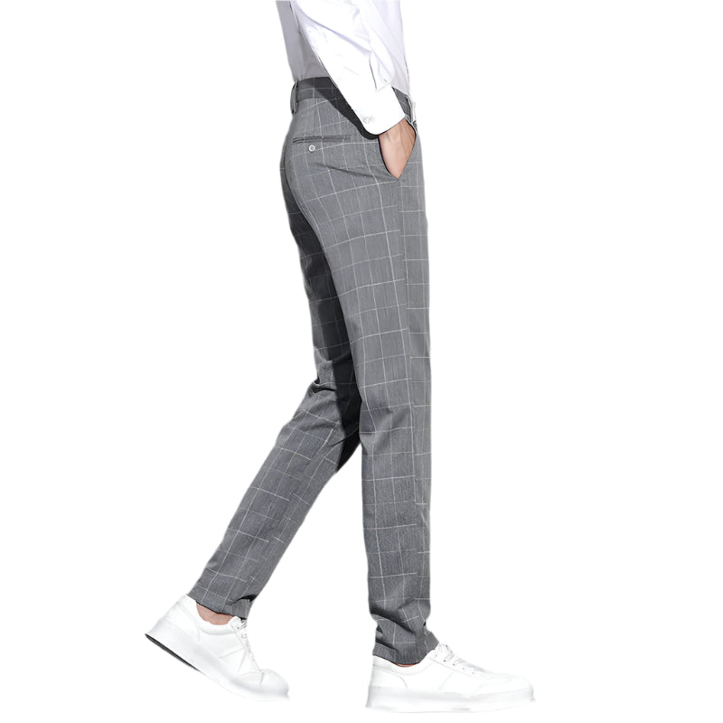 Men's Casual Pants Simple Plaid Slim Fit Straight-leg