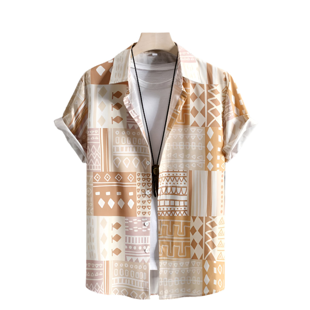 Men's Fashionable Casual Shirt Solid Color Floral 3D Printed Polyester Fiber Shirt Floral-Print Hawaiian Men's Casual Shirt