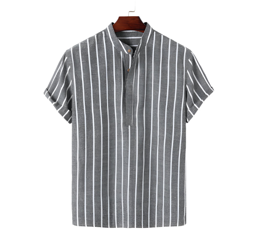 Men's Fashionable Casual Shirt Short Sleeve Striped Shirt Cotton Fabric Formal Shirts Digital Printing Men's Casual Shirt
