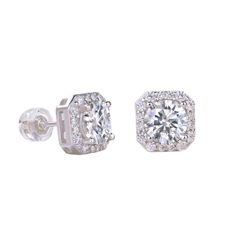Heart Rose Luxury Fashion Diamond Earrings Stud Set With Mosan Diamond Silver Ornaments