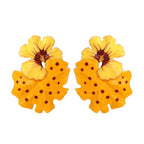 Light Luxury Storm Drops Oil Leaves Flowers Exaggerate Enamel Flower Leaves Earrings