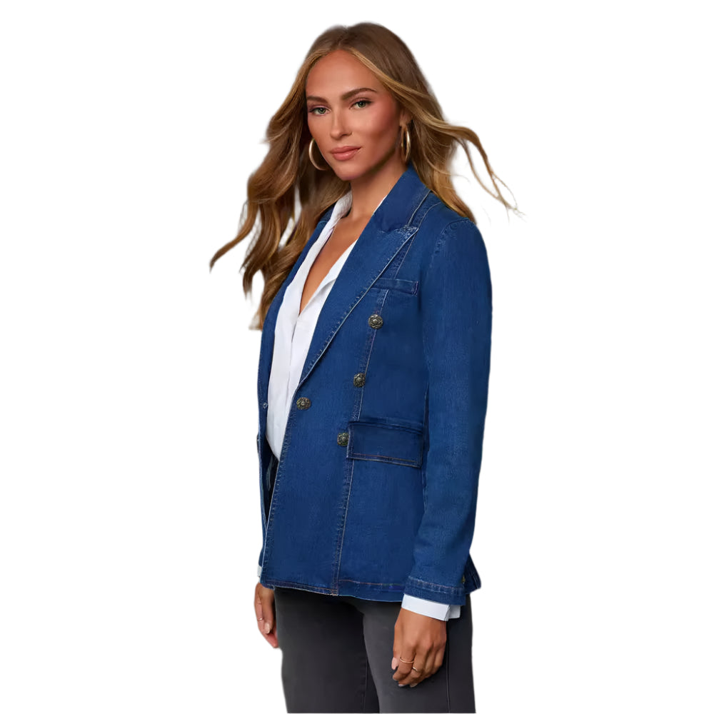 Modieus casual gewassen blauw denim dames colbert voor dames