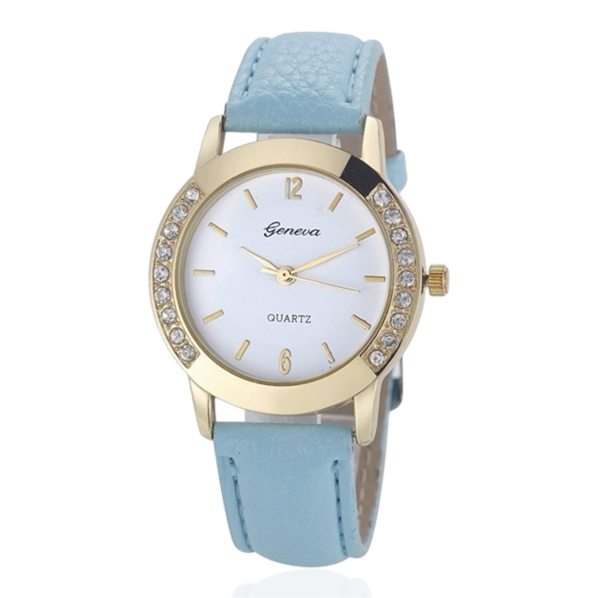Geneva Fashion Women Watches Leather Band Quartz Watches Stainless Steel Case Rhinestone Crafted Ladies Quartz Watches