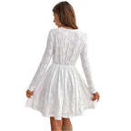 Elegant Women's Solid Color Lace Patchwork Mini Holiday Dress