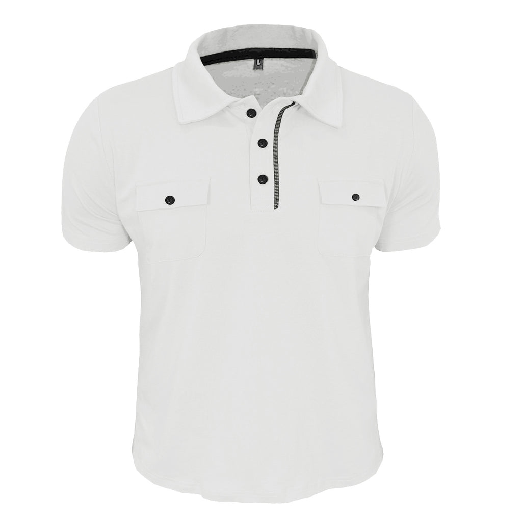 Men's Outdoor Sports Twill T-Shirt Short Sleeve Tactical Rollover Polo Loose Pocket Anti-Wrinkle Lapel Button Fashion Shirt