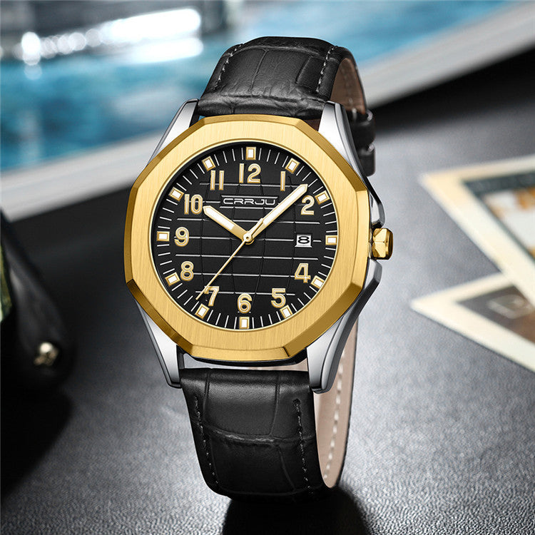 Orologio da uomo CRRJU 5022 casual da lavoro con cinturino in pelle