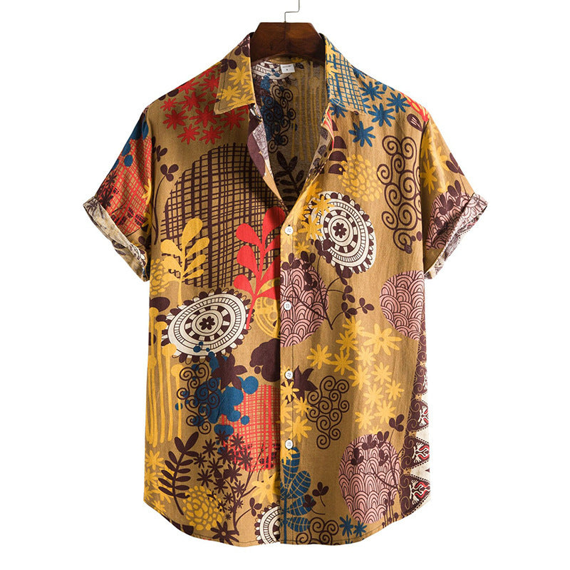 Heren modieus casual overhemd effen kleur puur katoen bedrukt korte mouwen heren modieus casual Hawaiiaans overhemd