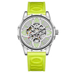 ONOLA Men Automatic Mechanical Watch Lucky Grass Luxury Hollow Out Dial Waterproof Silicone Band Mechanical Watch