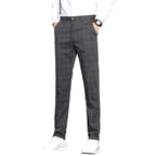 Men's Casual Pants Simple Plaid Slim Fit Straight-leg