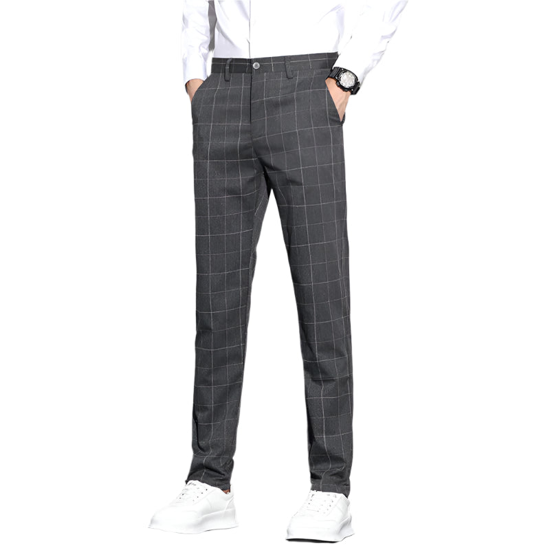 Men's Casual Pants Simple Plaid Slim Fit Straight-leg