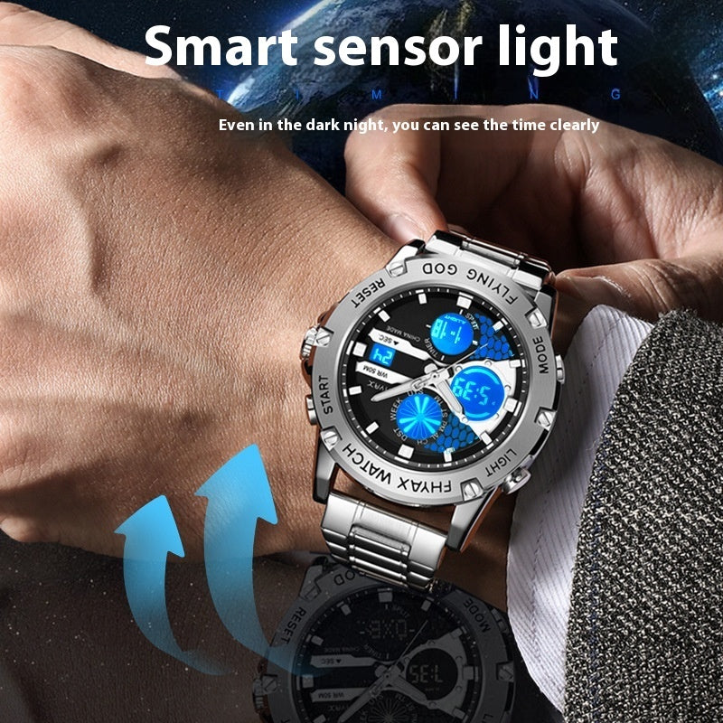 Men's Watches Top Brand Luxury Sports Quartz Electronic Watch Dual Display Wristwatch Stainless Steel Casual Watch - Acquisti Online