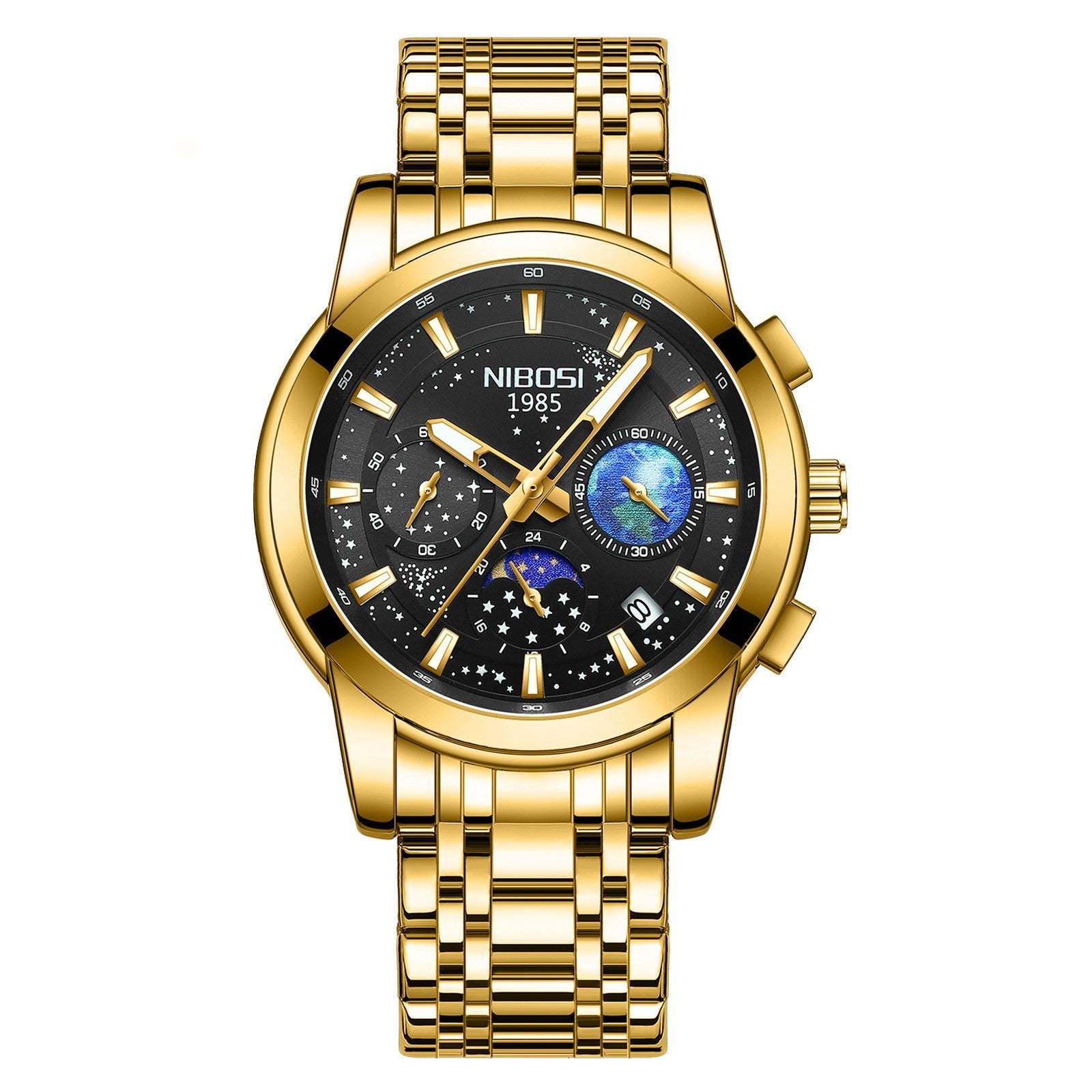 NIBOSI Orologi da uomo di lusso, cronografo luminoso impermeabile al quarzo in acciaio inossidabile