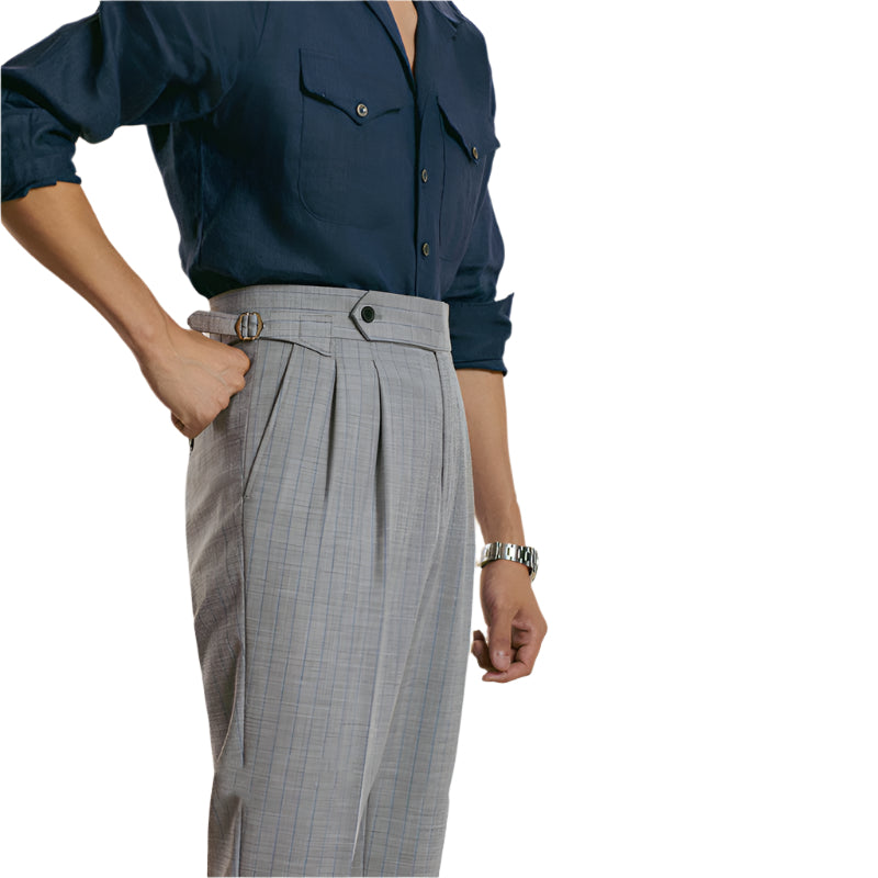 Men's Fashion Striped Double Pleated Straight Leg Pants Italian Style Naples Formal High Waisted Men's Casual Pants