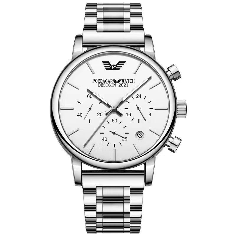 Orologio da uomo casual elegante, multifunzionale, automatico al quarzo, impermeabile, con cinturino in acciaio