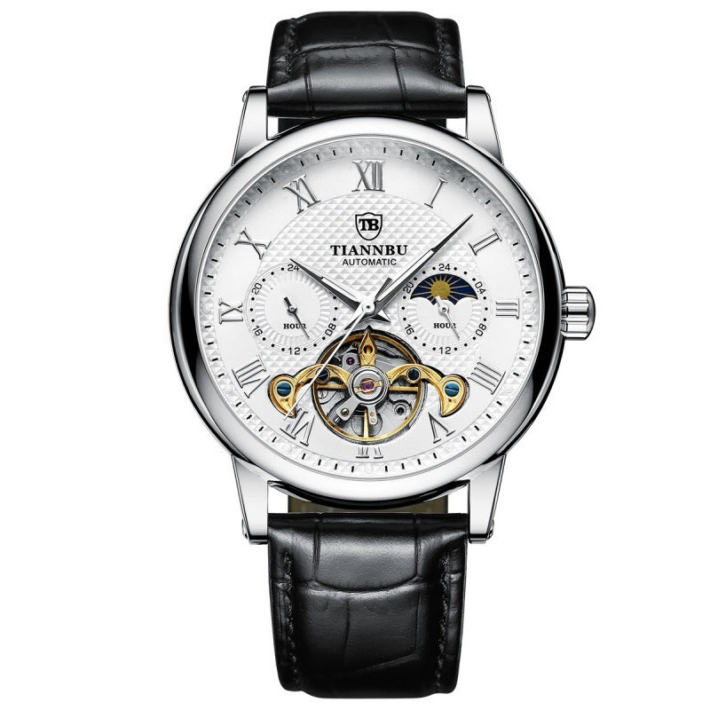 Orologio meccanico da uomo alla moda con quadrante grande in acciaio inossidabile e data luminosa