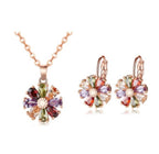 Copper Zircon Floral Diamond Necklace Stud Earrings