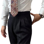 Men's Versatile Italian Button Gorkha District High Waist Straight Drooping Pant