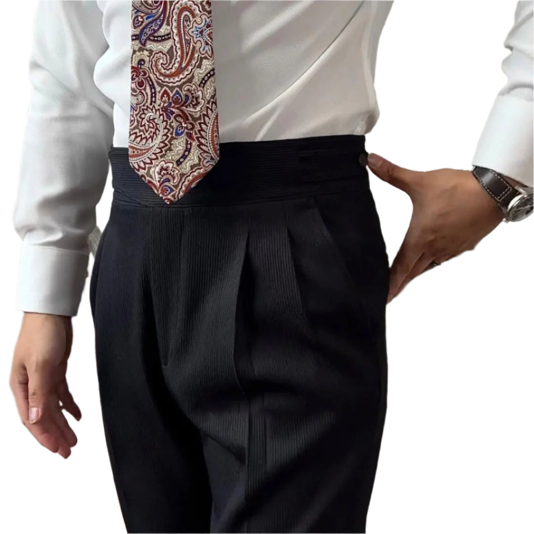 Men's Versatile Italian Button Gorkha District High Waist Straight Drooping Pant