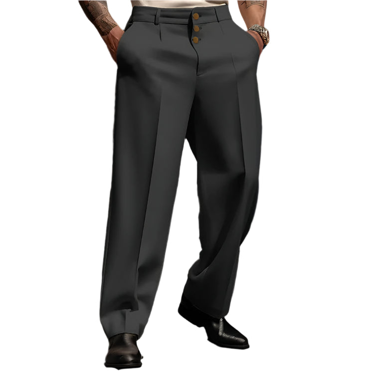 Men's Fashionable Casual Business Formal Wear Pants Button Solid Color Loose Straight Comfortable Men's Formal Pant