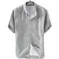 Men's Casual Shirts Linen Blank Short Sleeve Thin and Breathable Cotton Shirt Fashionable Men's Up-to-Neck Shirt