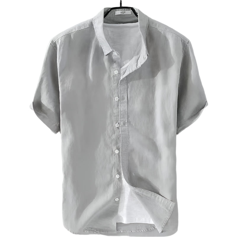 Men's Casual Shirts Linen Blank Short Sleeve Thin and Breathable Cotton Shirt Fashionable Men's Up-to-Neck Shirt