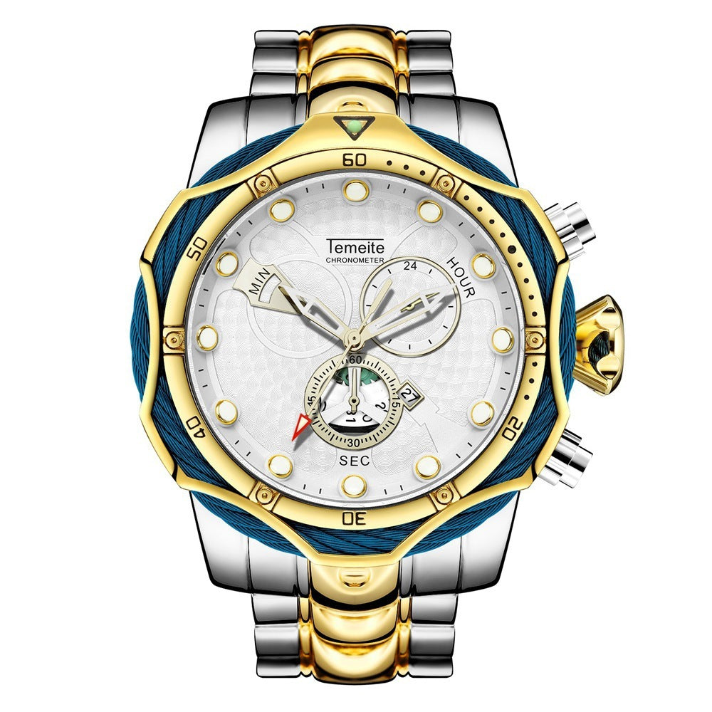 Temeite Brand Luxury Design Men's Quartz Watch Steel Band Quartz Wristwatch