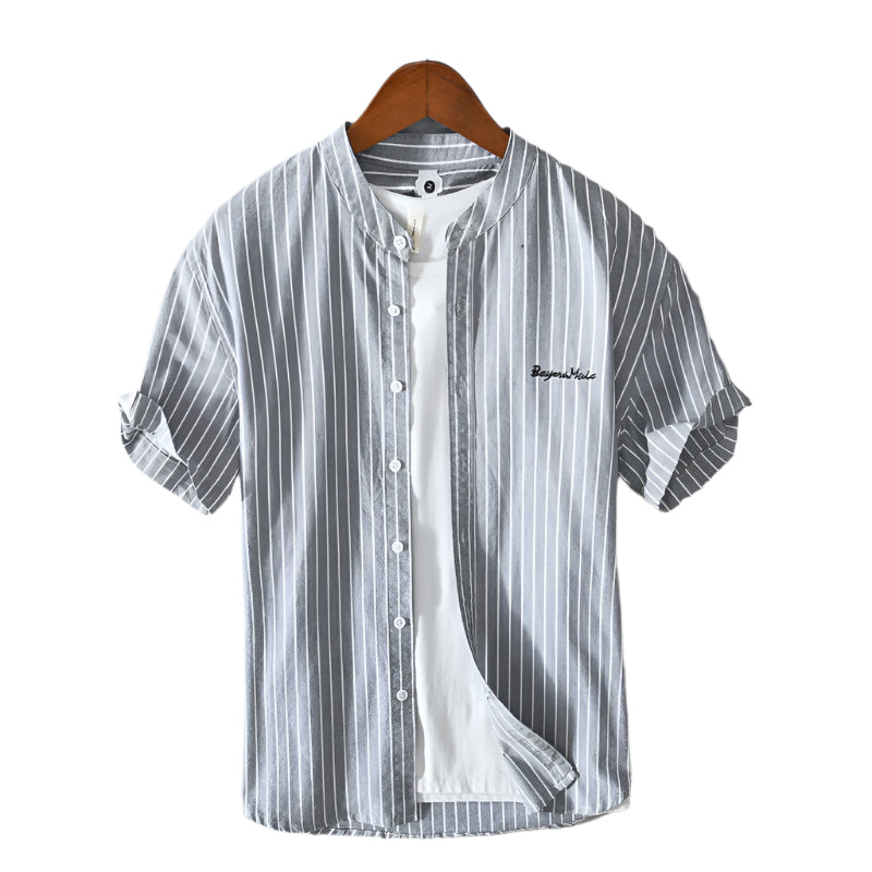 Heren modieus casual overhemd effen kleur puur katoen strepen vest korte mouw geborduurd heren casual overhemd