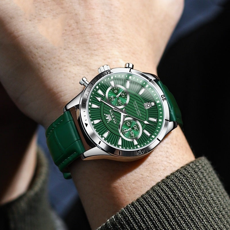 Orologio da uomo OLVES con cinturino in pelle di lusso, orologio al quarzo impermeabile con calendario luminoso da uomo