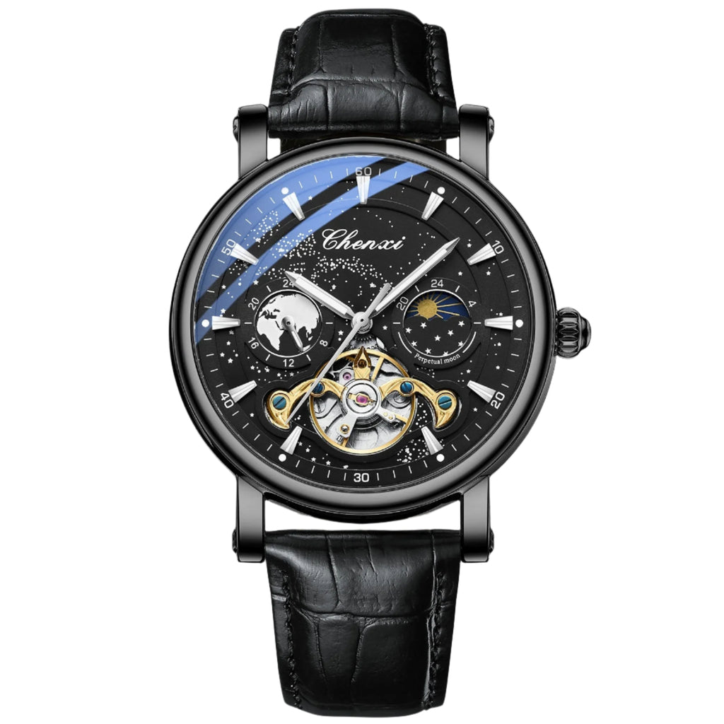 CHENXI Mens Automatic Mechanical Watch Tourbillon Luxury Quartz Waterproof Luminous Wristwatch
