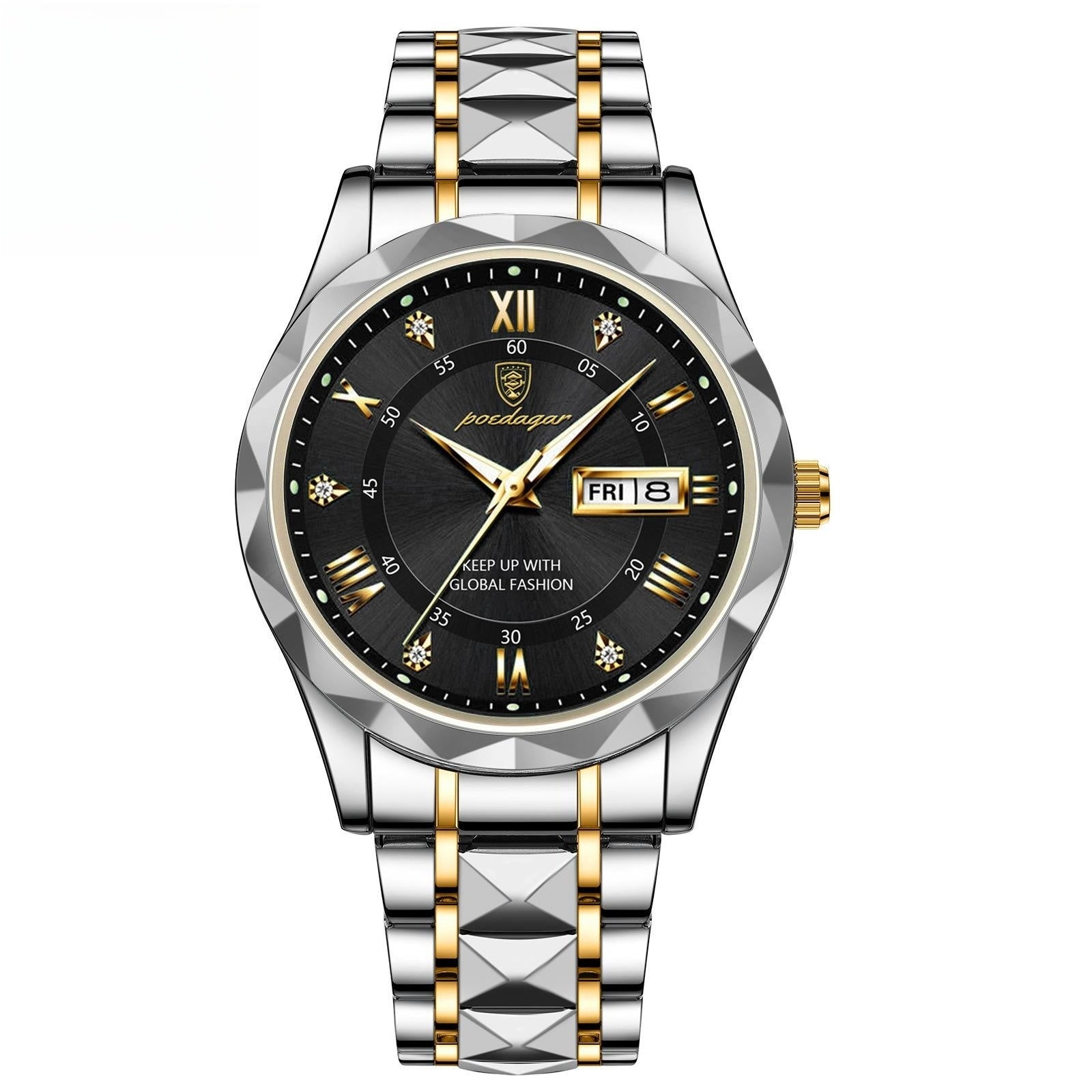 Orologio Poedagar da uomo, alla moda, casual-elegante, impermeabile, doppio datario, movimento automatico al quarzo luminoso